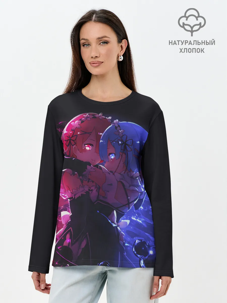 Лонгслив женский. Хлопок / Re:Zero Rem and Ram