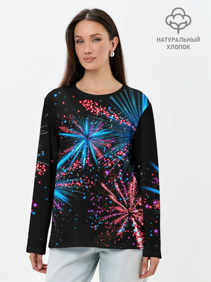 Лонгслив женский. Хлопок / Праздничный фейерверк