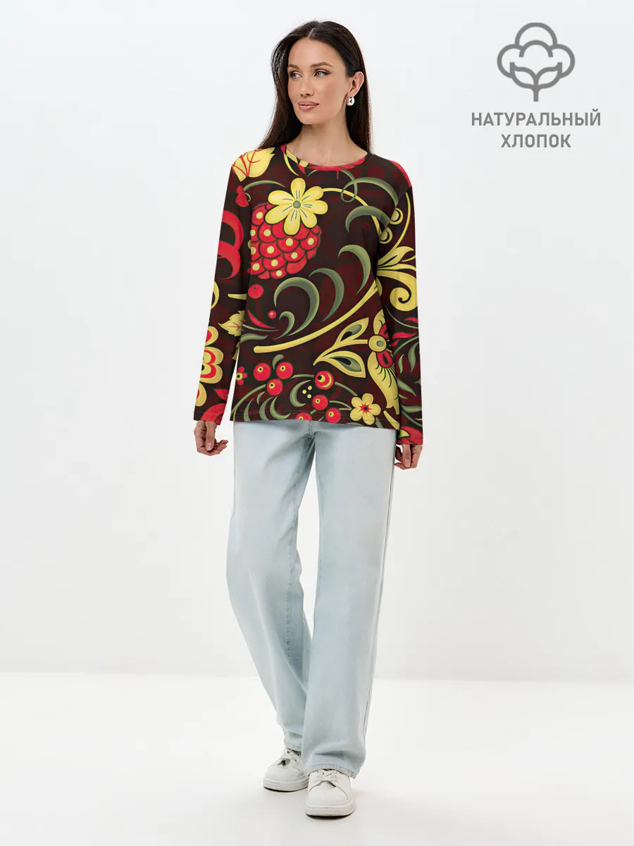 Лонгслив женский. Хлопок / Хохлома
