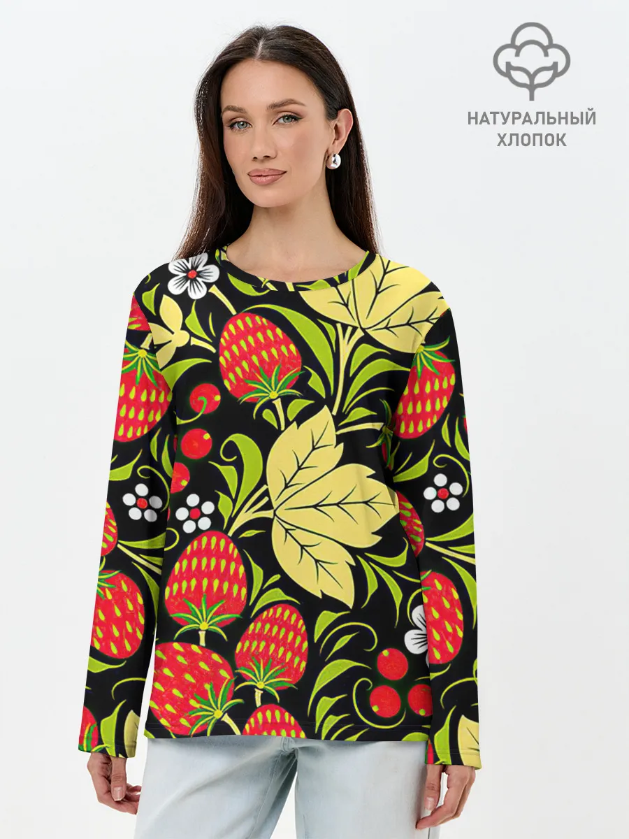Лонгслив женский. Хлопок / Хохлома