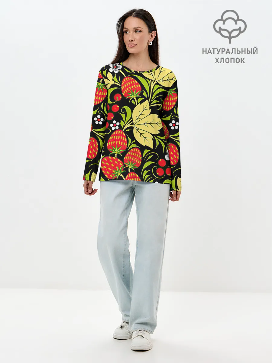 Лонгслив женский. Хлопок / Хохлома
