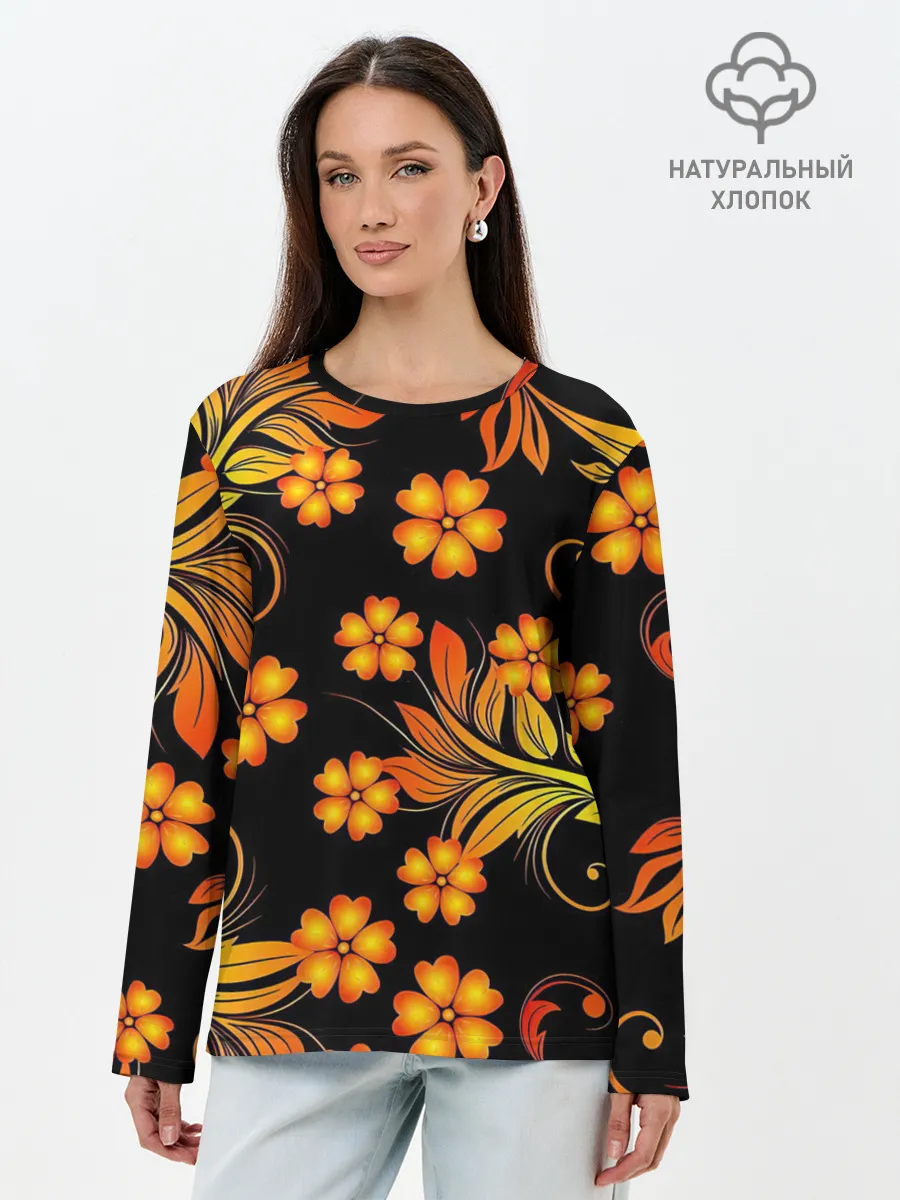 Лонгслив женский. Хлопок / Хохлома