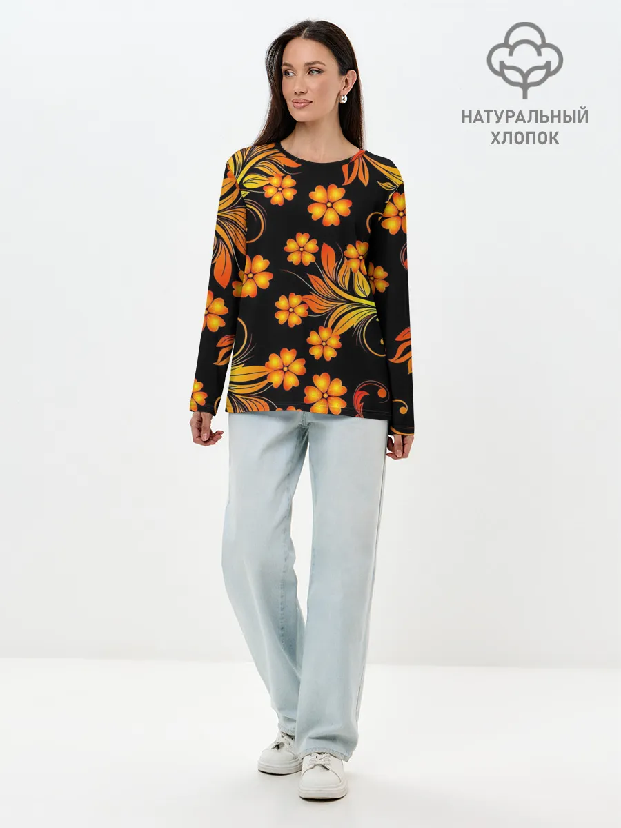 Лонгслив женский. Хлопок / Хохлома