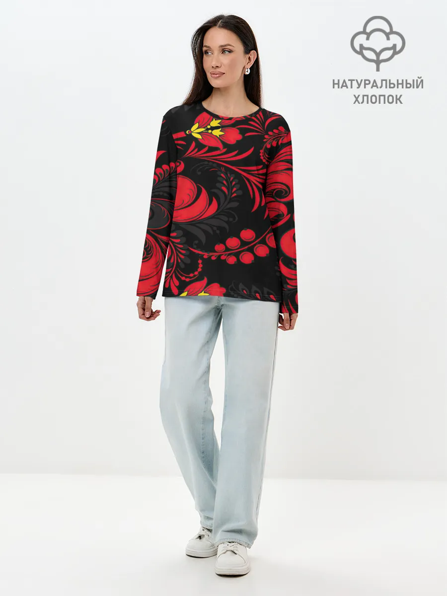 Лонгслив женский. Хлопок / Хохлома