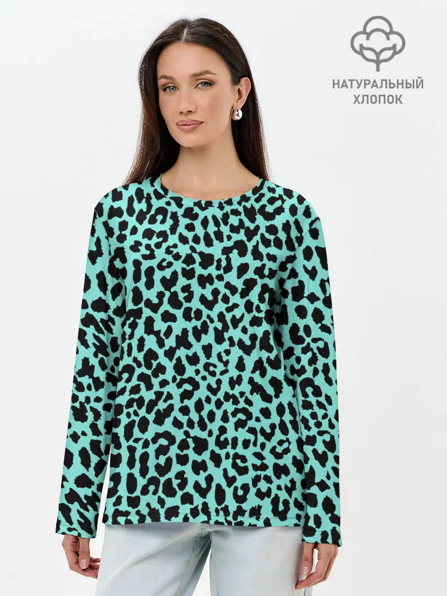 Лонгслив женский. Хлопок / ЛАЗУРНЫЙ ЛЕОПАРД