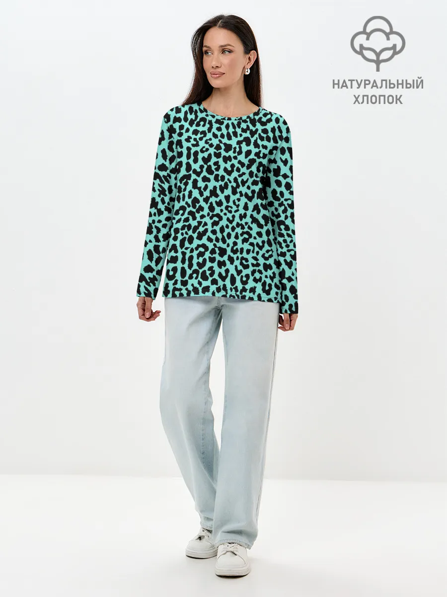 Лонгслив женский. Хлопок / ЛАЗУРНЫЙ ЛЕОПАРД