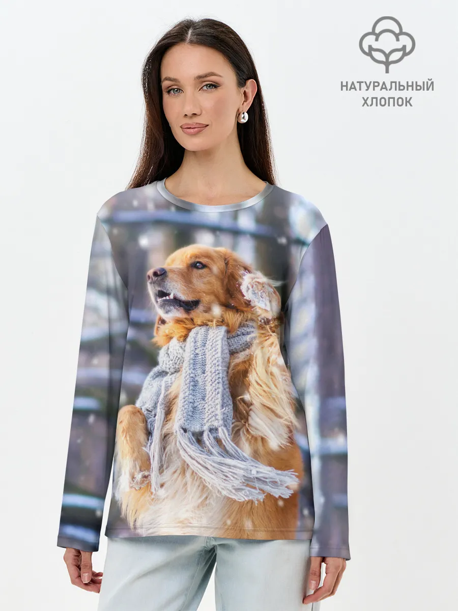 Лонгслив женский. Хлопок / Золотистый Ретривер