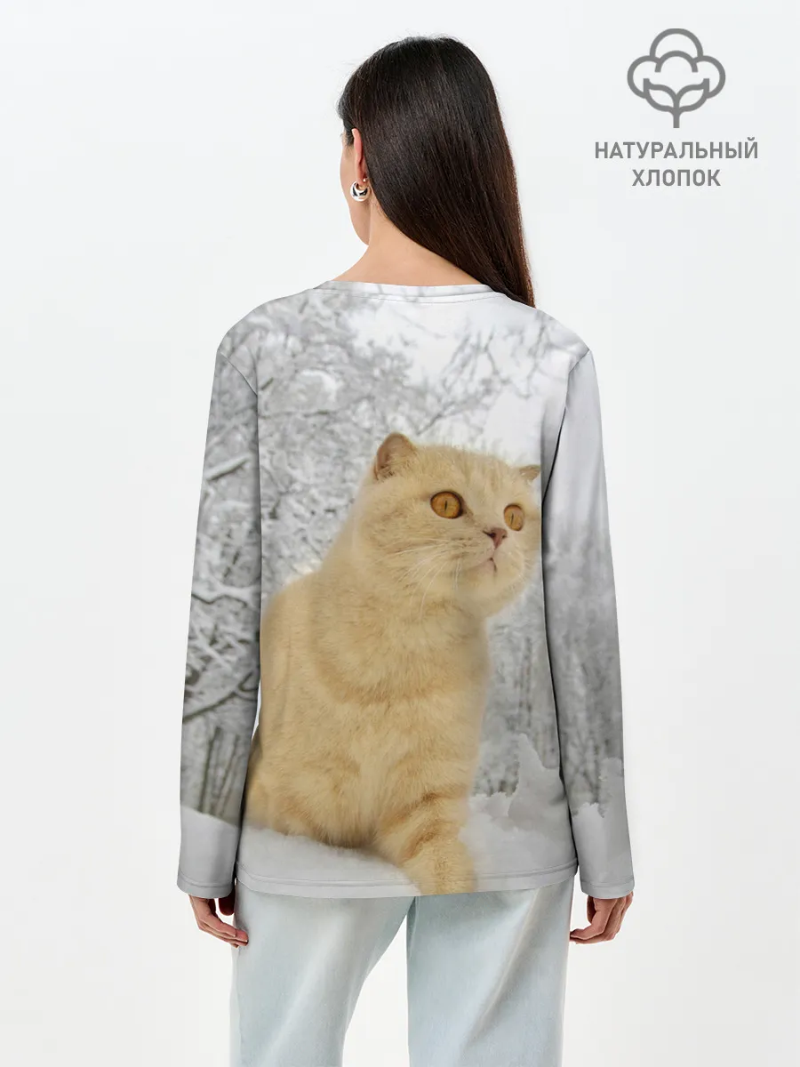 Лонгслив женский. Хлопок / Кот и снег