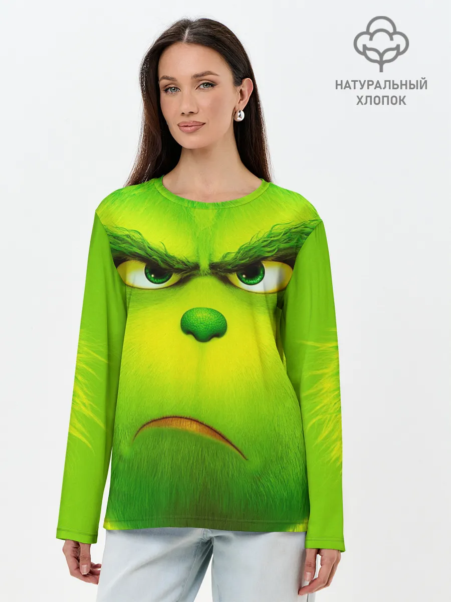 Лонгслив женский. Хлопок / Гринч 3D/ The Grinch