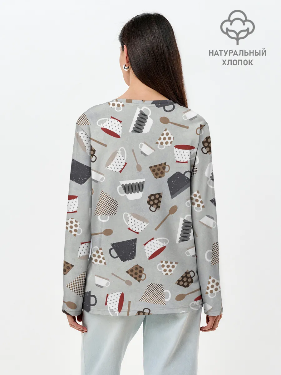 Лонгслив женский. Хлопок / Утро начинается с кружки