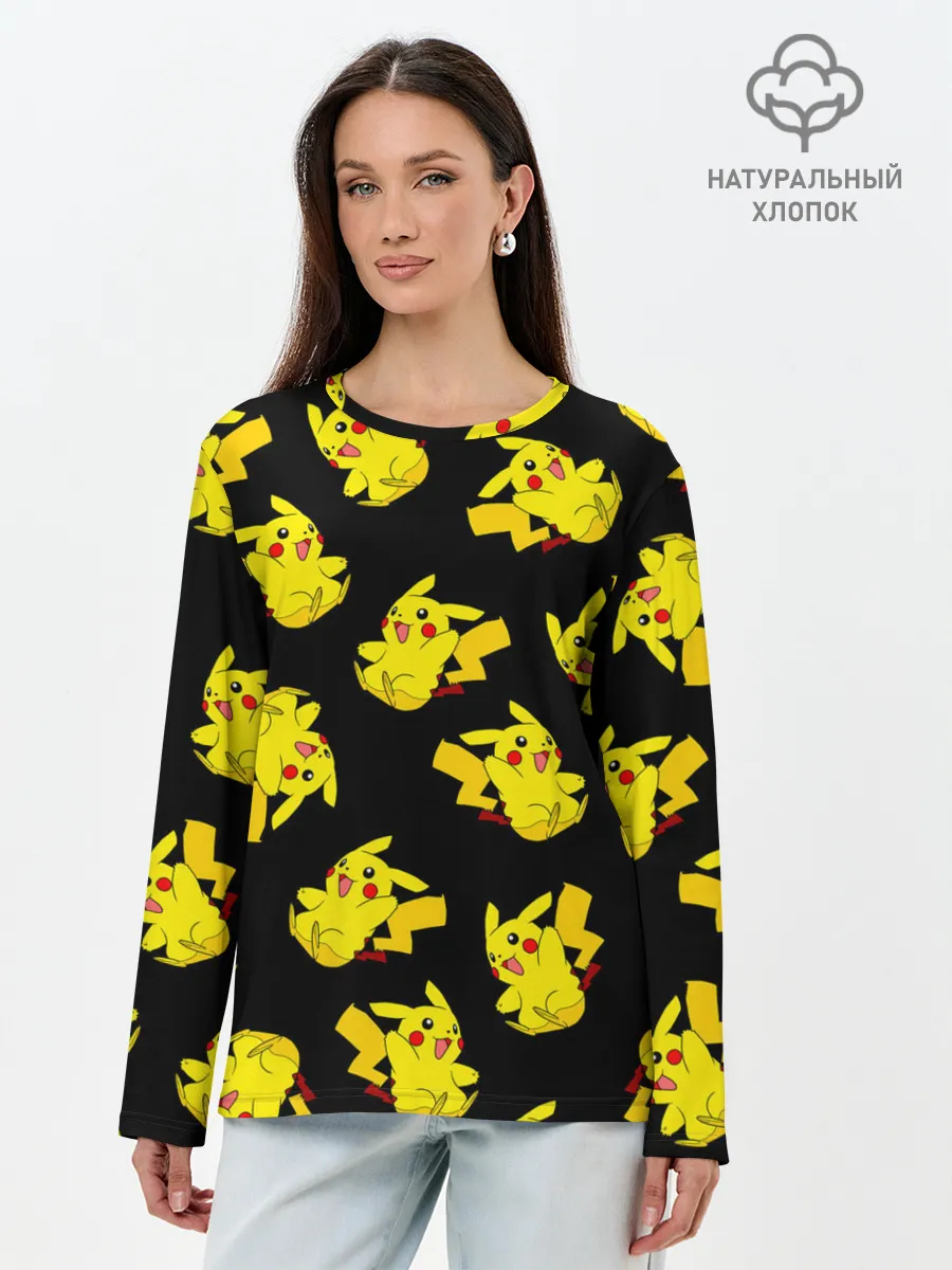 Лонгслив женский. Хлопок / Веселый пикачу