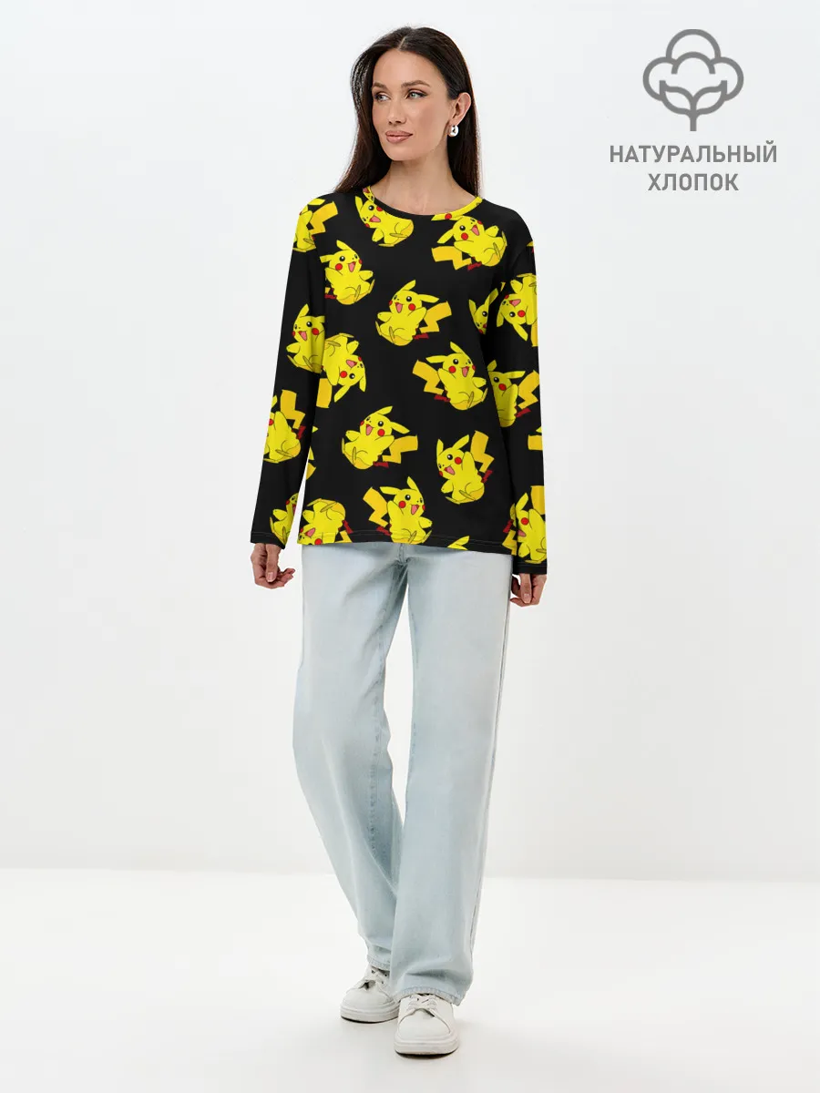 Лонгслив женский. Хлопок / Веселый пикачу