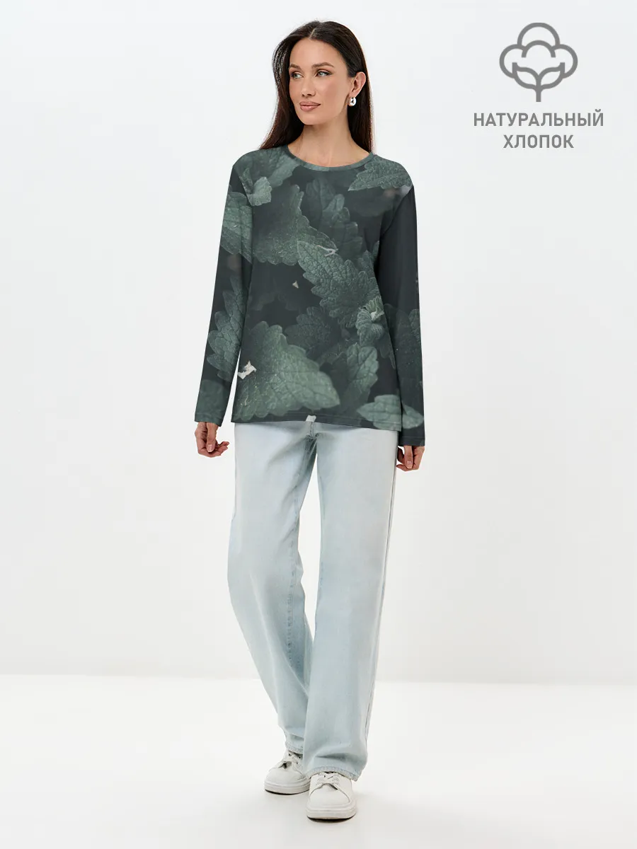 Лонгслив женский. Хлопок / Мята.