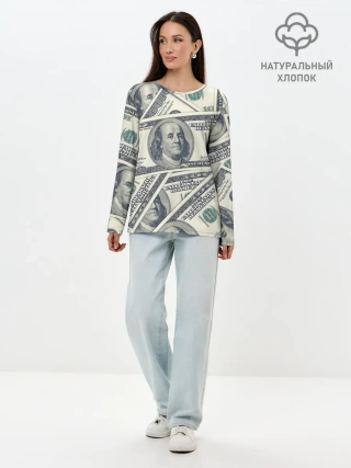 Лонгслив женский. Хлопок / Доллары