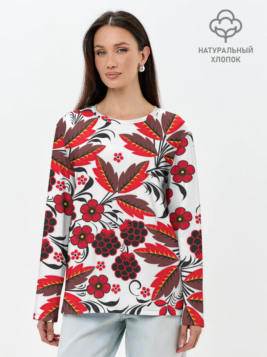 Лонгслив женский. Хлопок / Хохлома