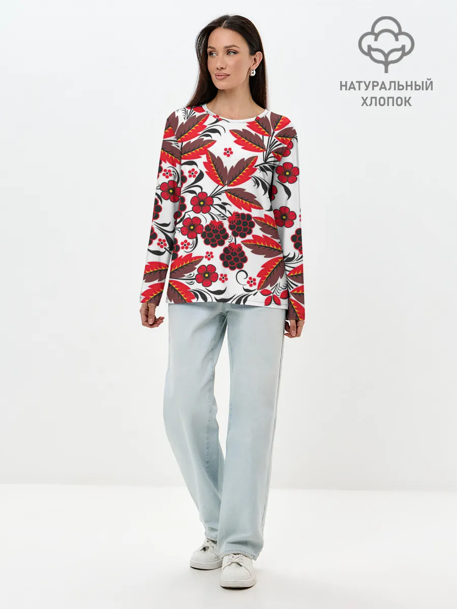 Лонгслив женский. Хлопок / Хохлома