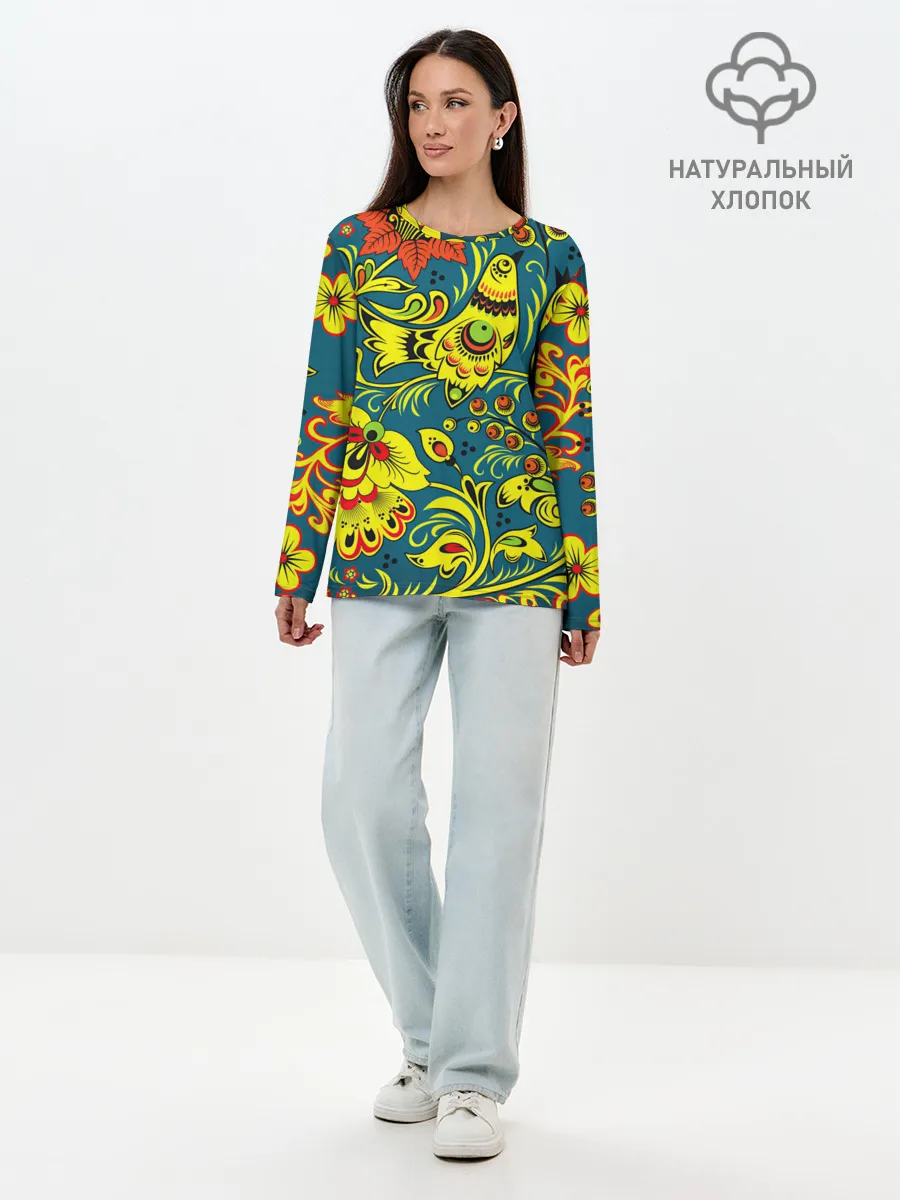 Лонгслив женский. Хлопок / Хохлома