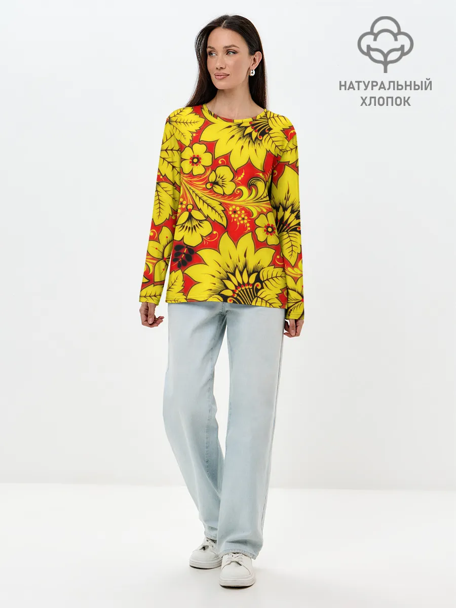 Лонгслив женский. Хлопок / Хохлома