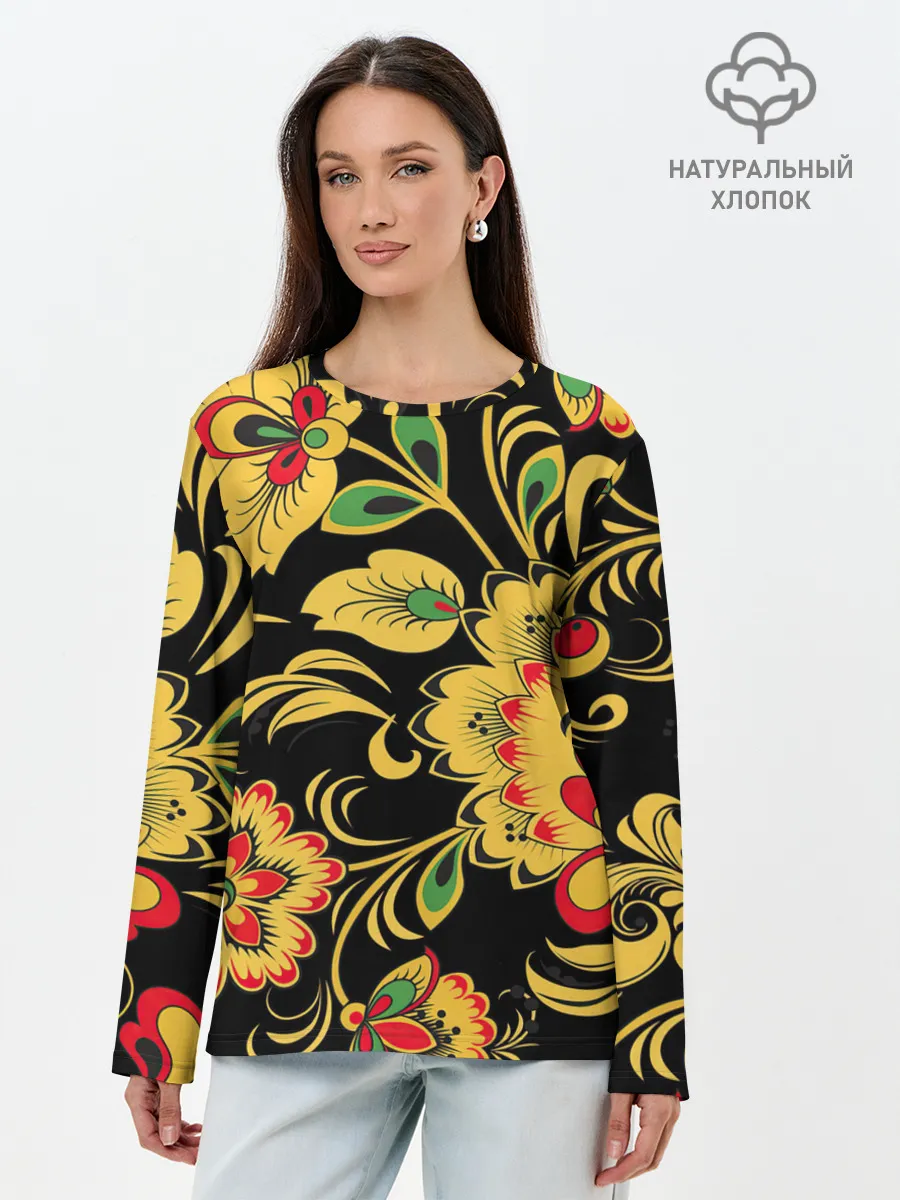 Лонгслив женский. Хлопок / Хохлома