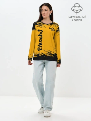 Лонгслив женский. Хлопок / Pikachu black&yellow
