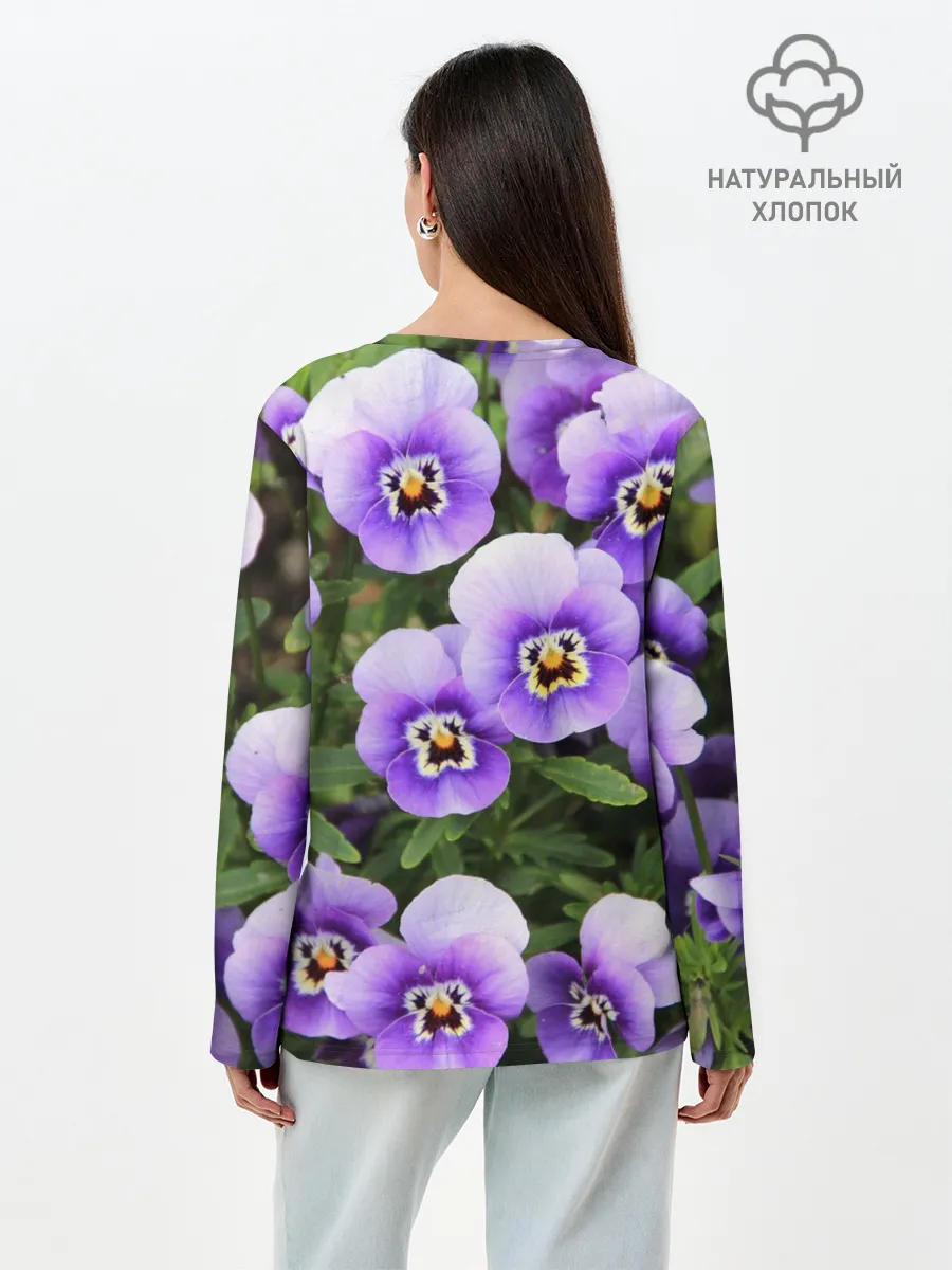 Лонгслив женский. Хлопок / Анютины глазки