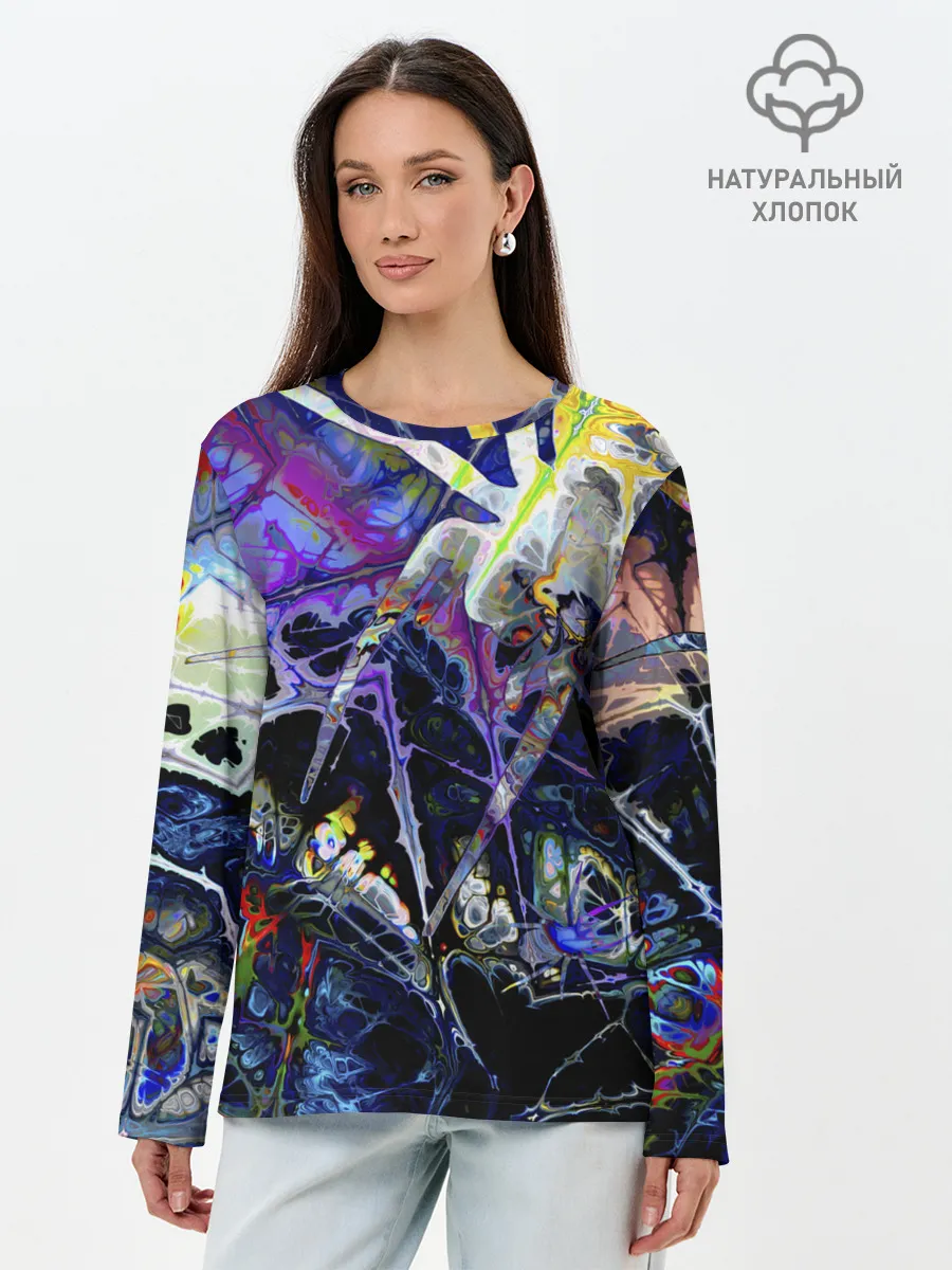 Лонгслив женский. Хлопок / Gasoline stains abstraction
