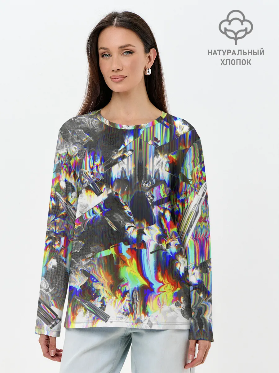 Лонгслив женский. Хлопок / Gasoline stains abstraction