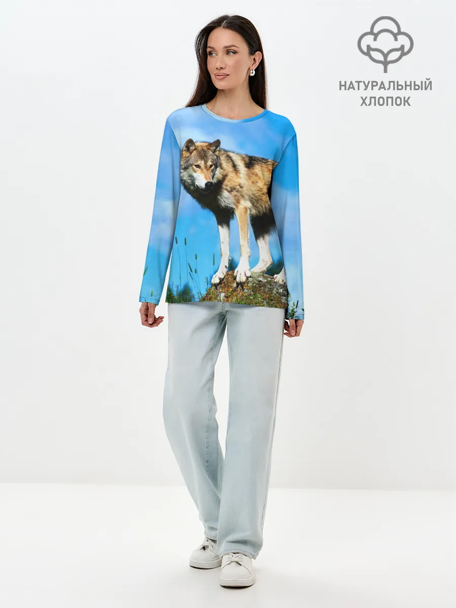 Лонгслив женский. Хлопок / Волк
