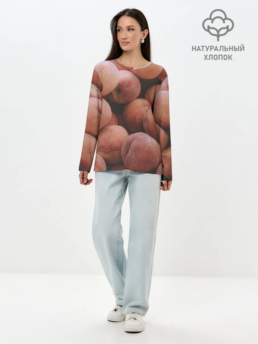 Лонгслив женский. Хлопок / Персики.