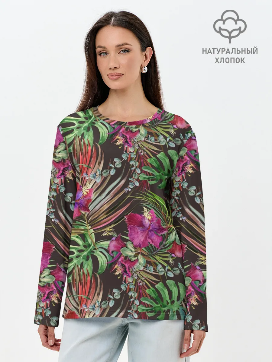 Лонгслив женский. Хлопок / Тропики