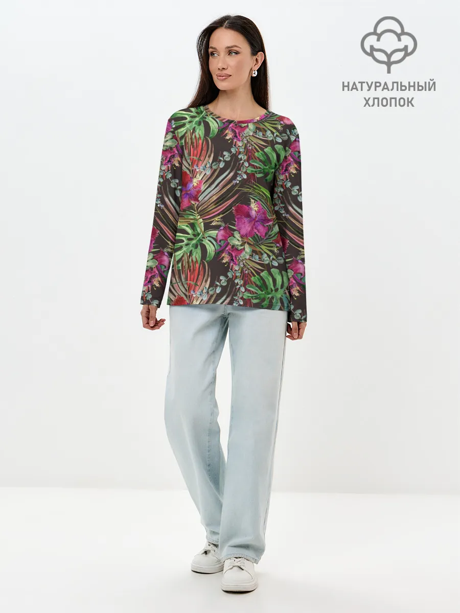 Лонгслив женский. Хлопок / Тропики