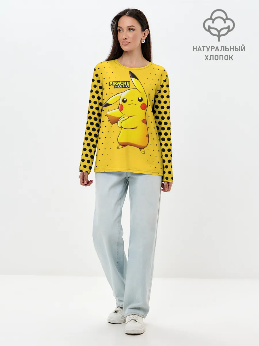 Лонгслив женский. Хлопок / Pikachu Pika Pika