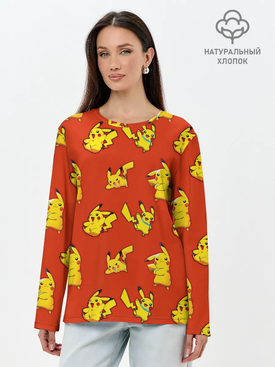 Лонгслив женский. Хлопок / Пикачу