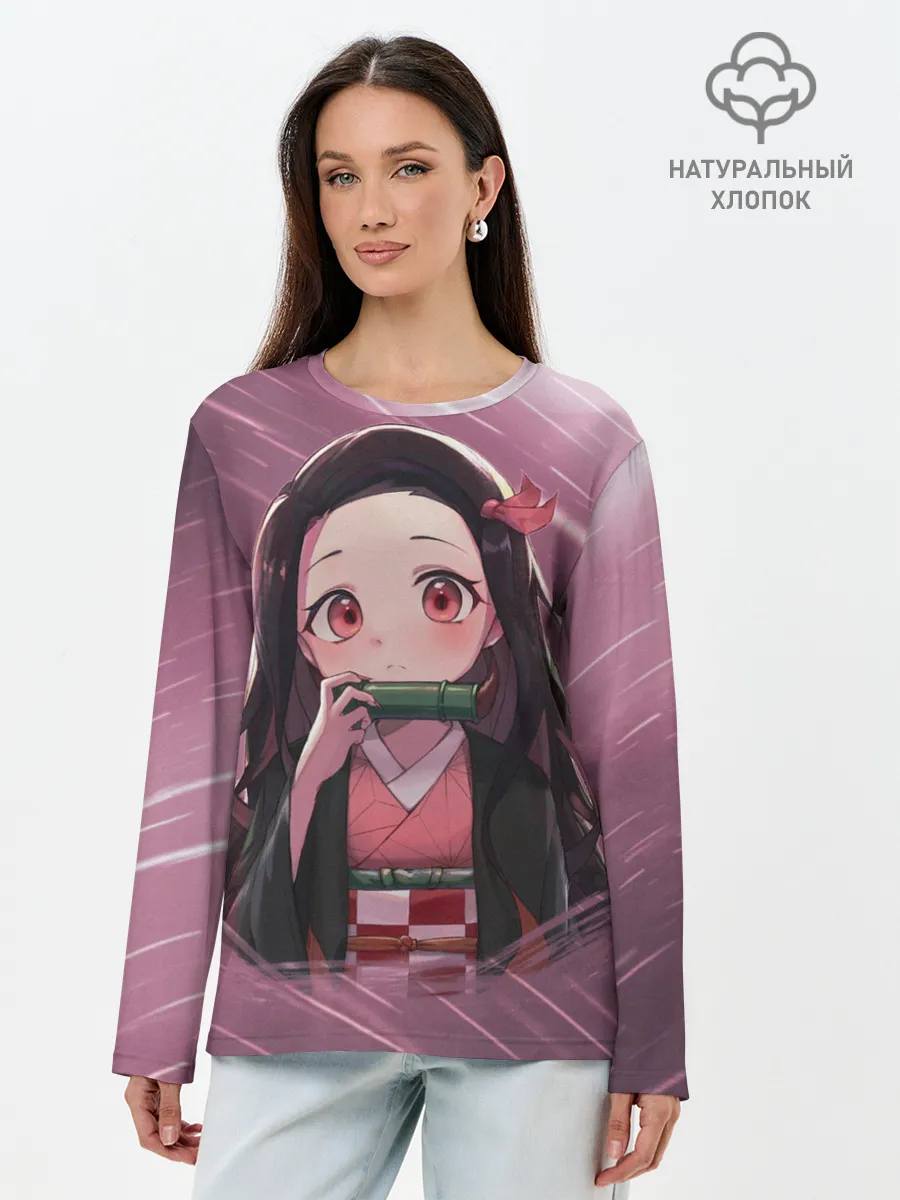 Лонгслив женский. Хлопок / Незуко Камадо