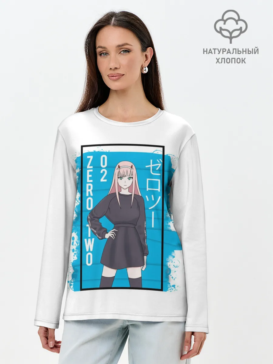Лонгслив женский. Хлопок / Zero Two blue back