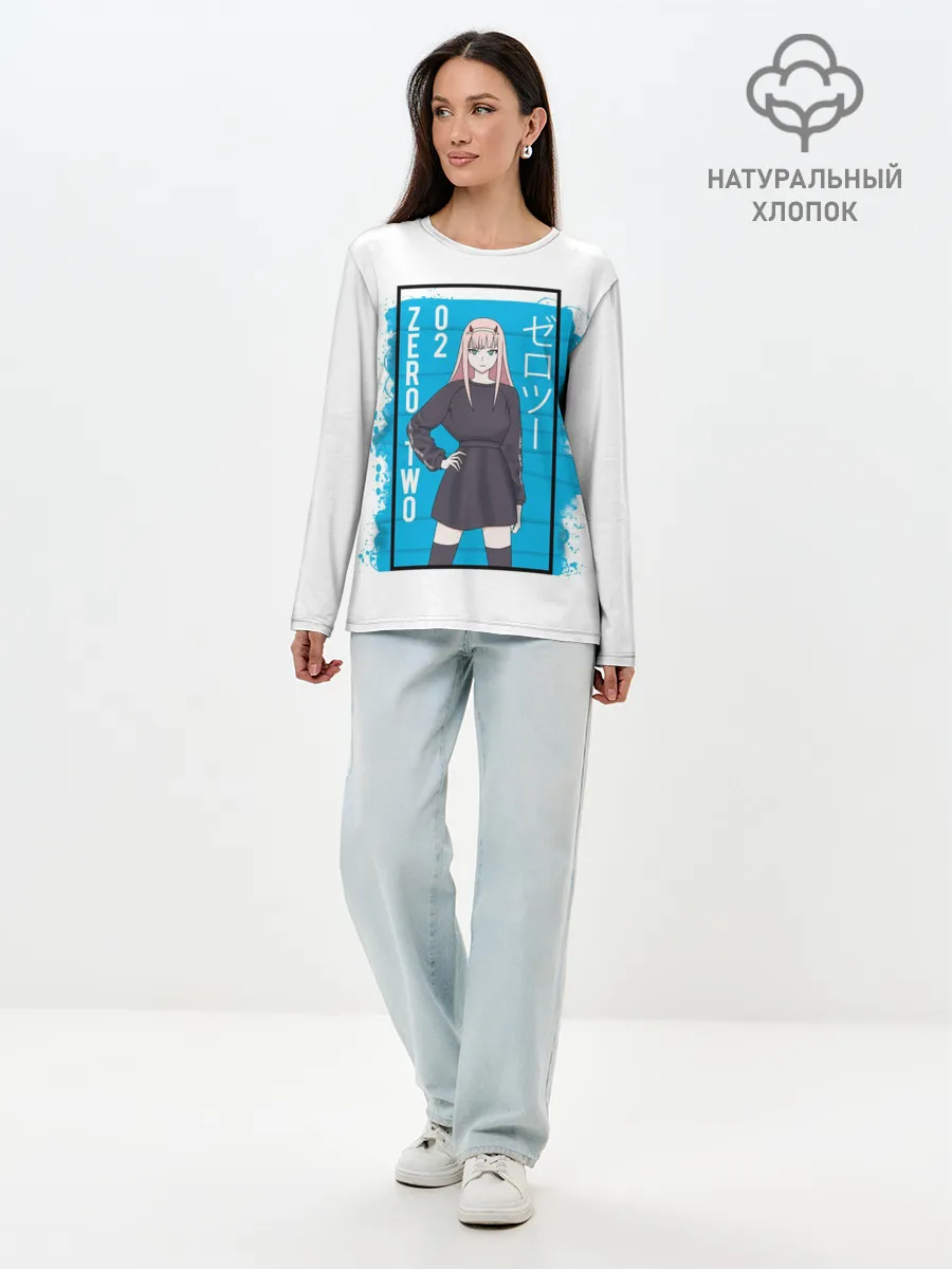 Лонгслив женский. Хлопок / Zero Two blue back