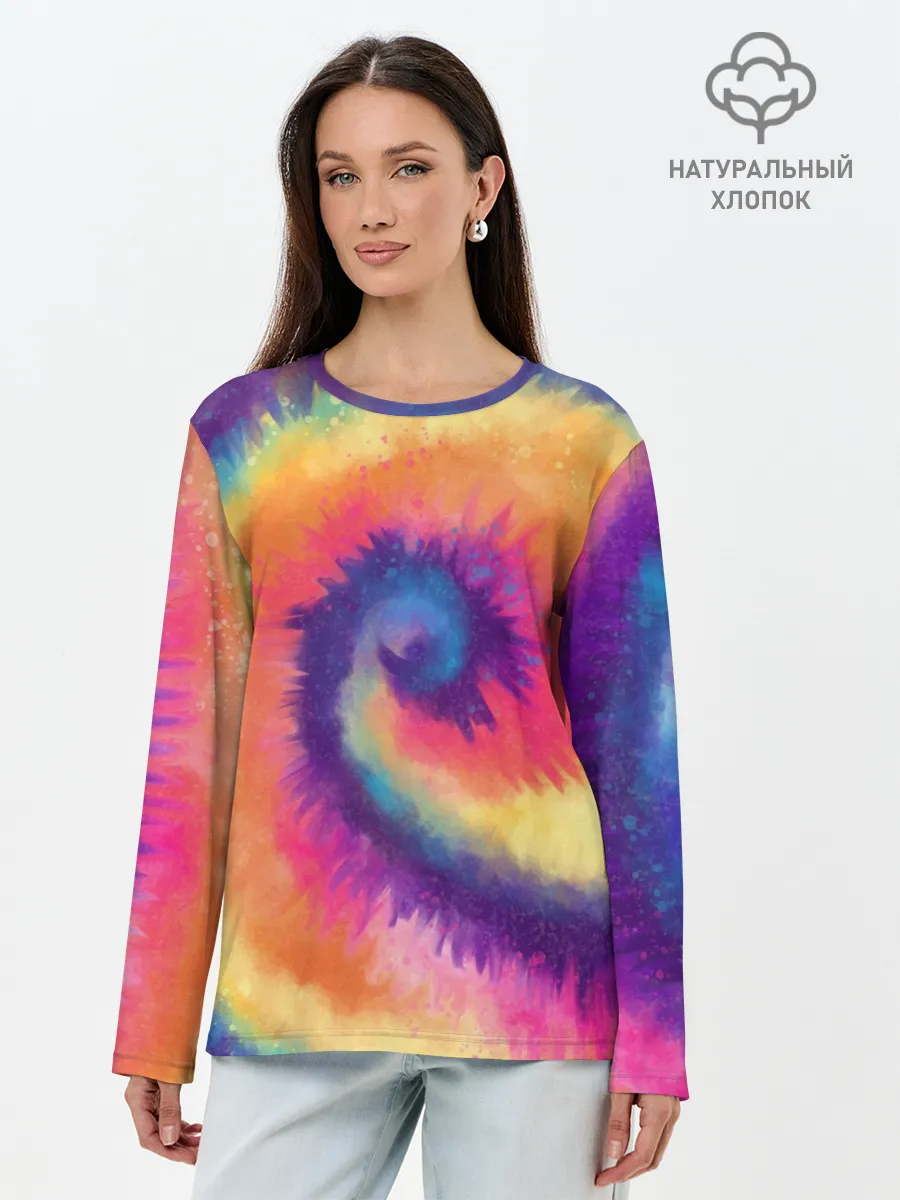 Лонгслив женский. Хлопок / TIE-DYE MULTICOLOR