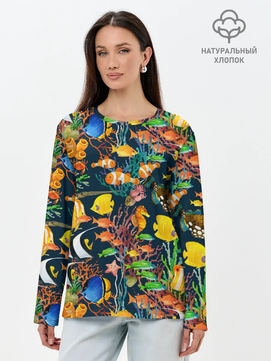 Лонгслив женский. Хлопок / Морской мир