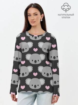 Лонгслив женский. Хлопок / Мордочки коал
