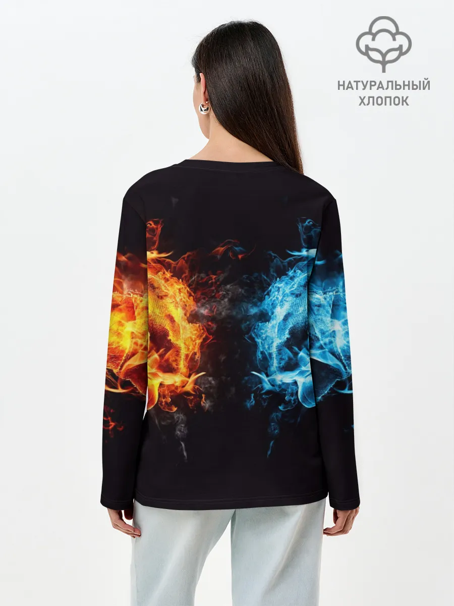 Лонгслив женский. Хлопок / Абстракция,Инь-Ян,Огонь,Вода
