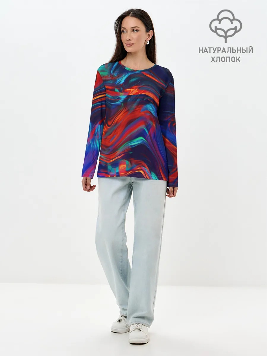 Лонгслив женский. Хлопок / Абстракция краски