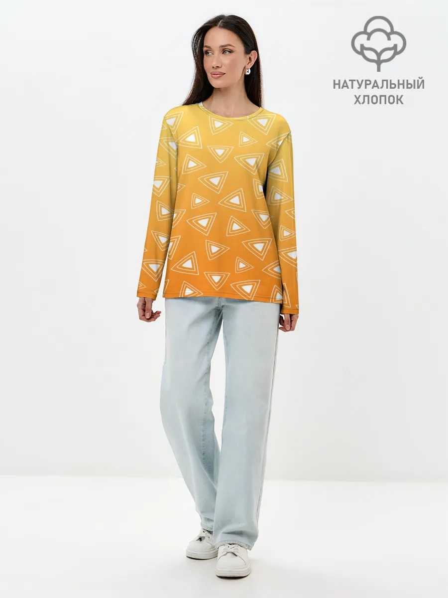 Лонгслив женский. Хлопок / Kimetsu no yaiba оранжевый паттерн