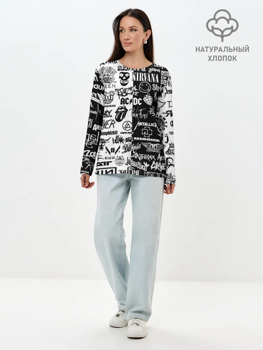 Лонгслив женский. Хлопок / Эмблемы Рок Групп