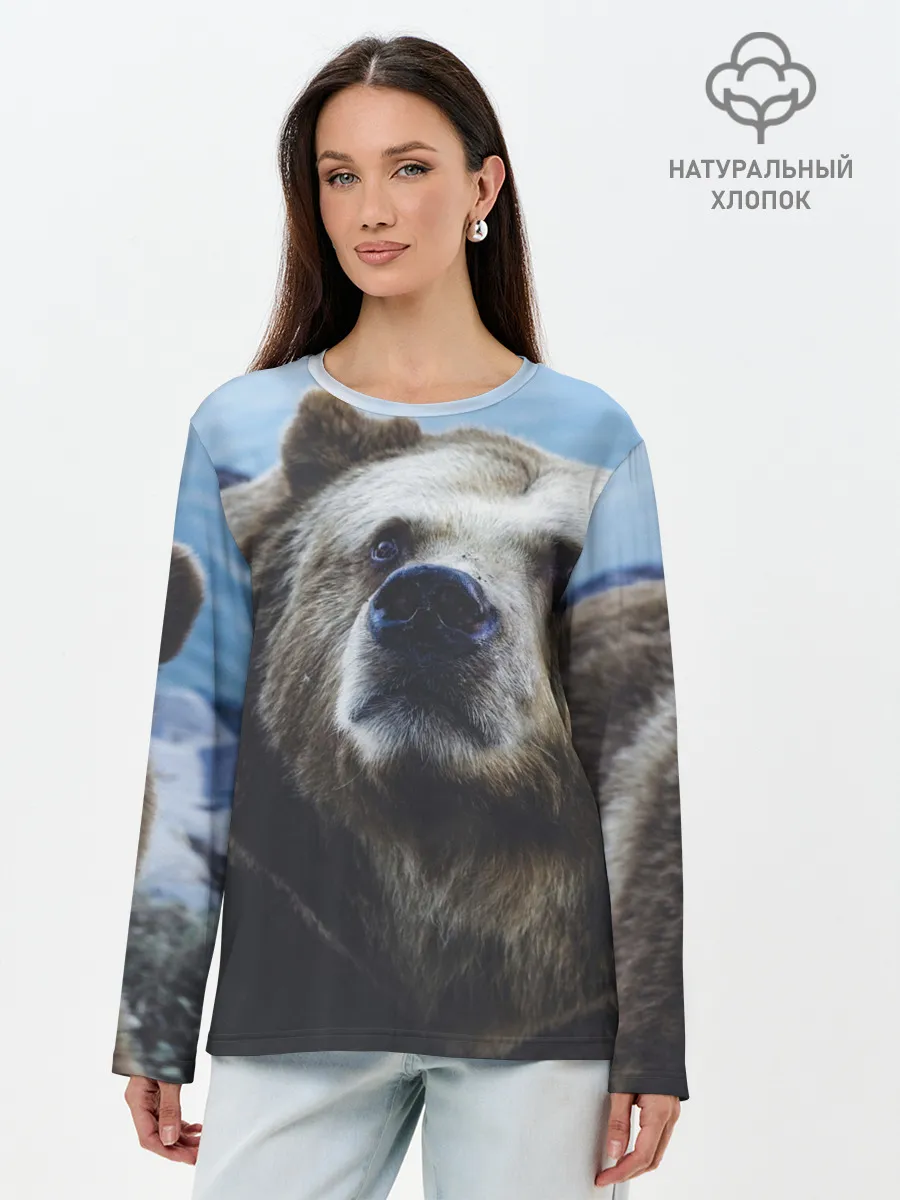 Лонгслив женский. Хлопок / Гризли