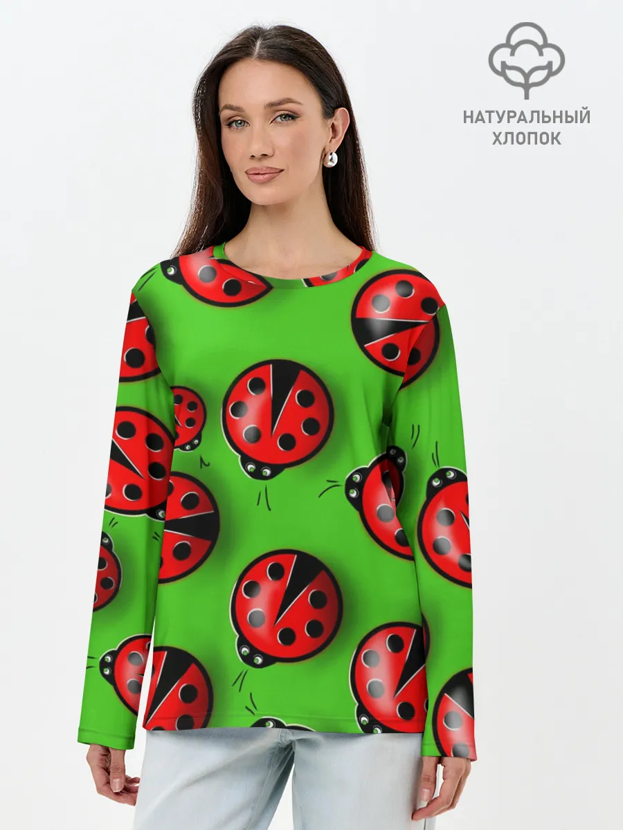 Лонгслив женский. Хлопок / Божьи коровки