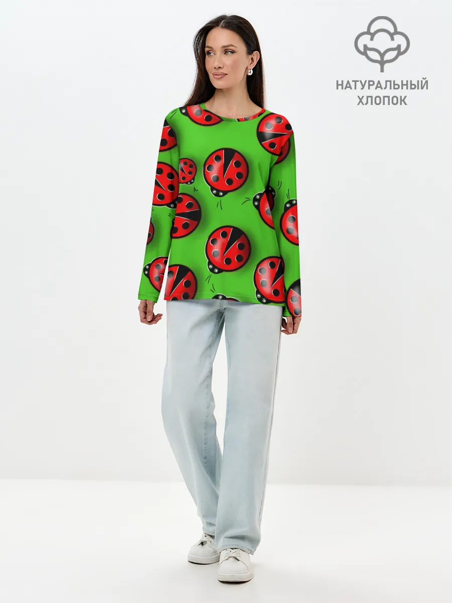 Лонгслив женский. Хлопок / Божьи коровки
