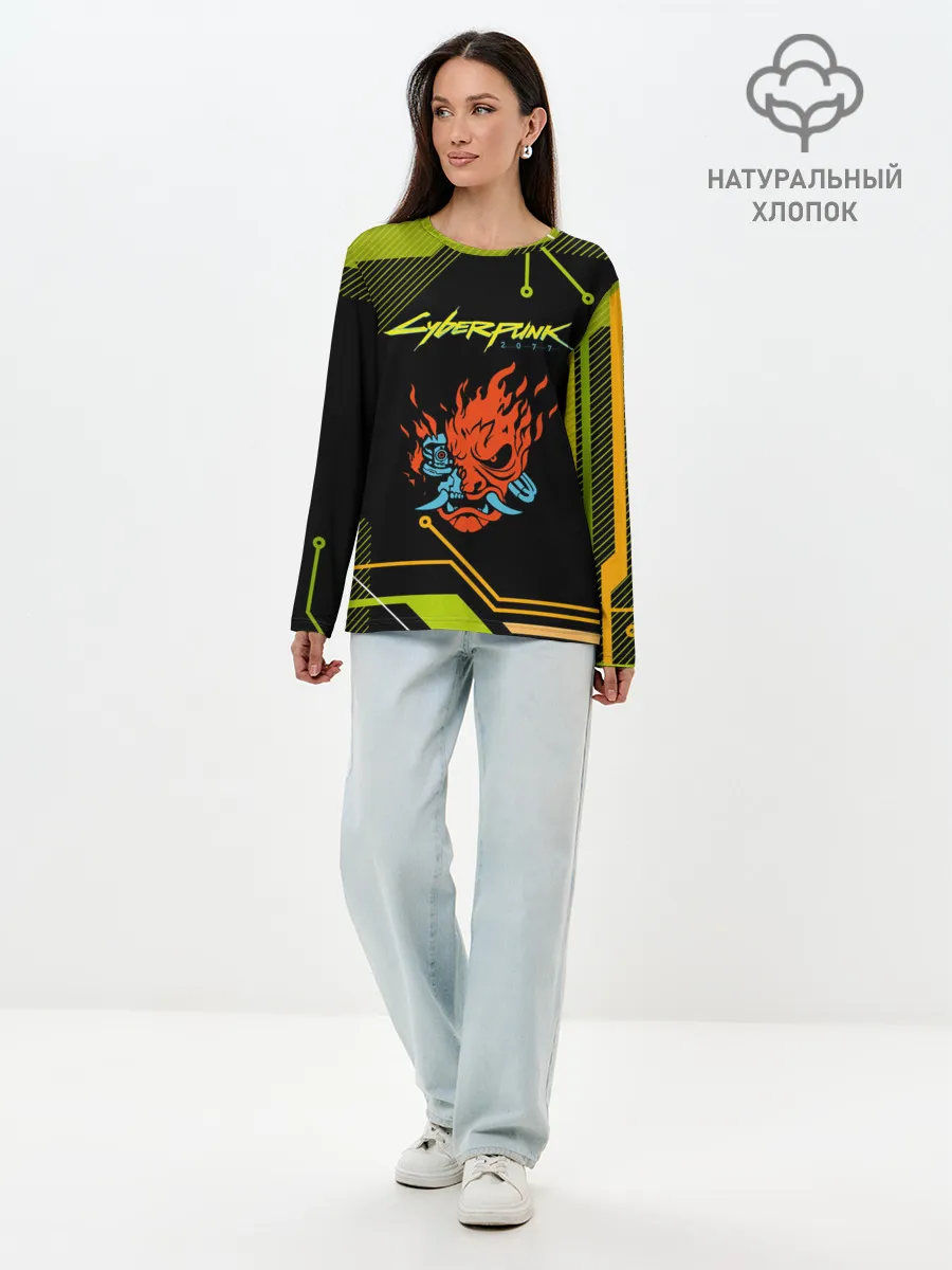 Лонгслив женский. Хлопок / CYBERPUNK 2077.