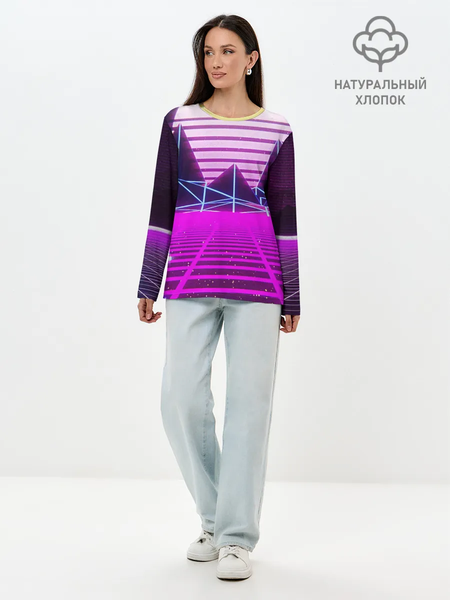 Лонгслив женский. Хлопок / Synthwave