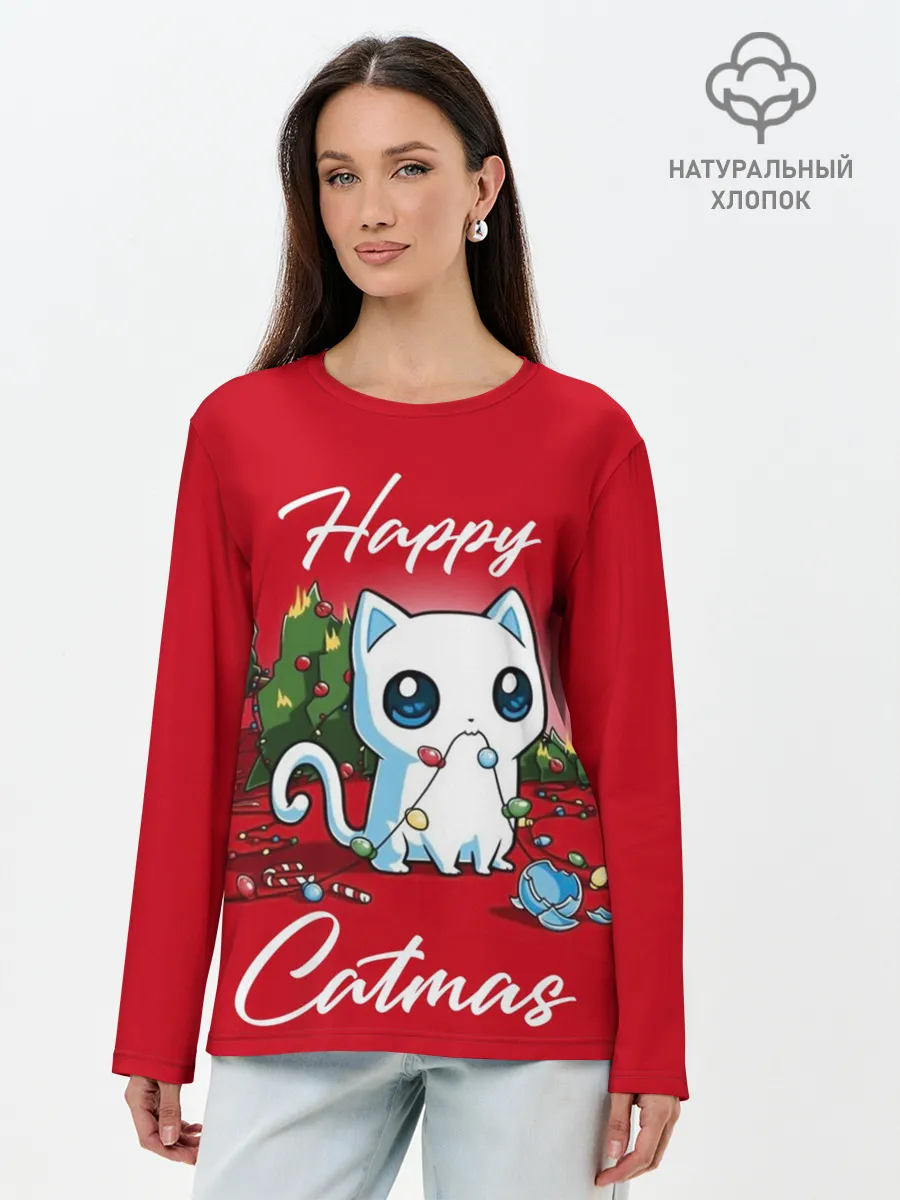 Лонгслив женский. Хлопок / Happy Catmas