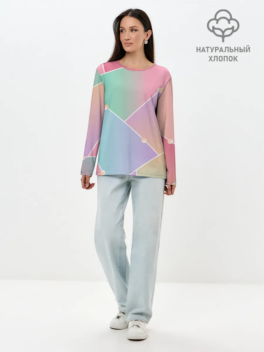 Лонгслив женский. Хлопок / Нежные цвета геометрии